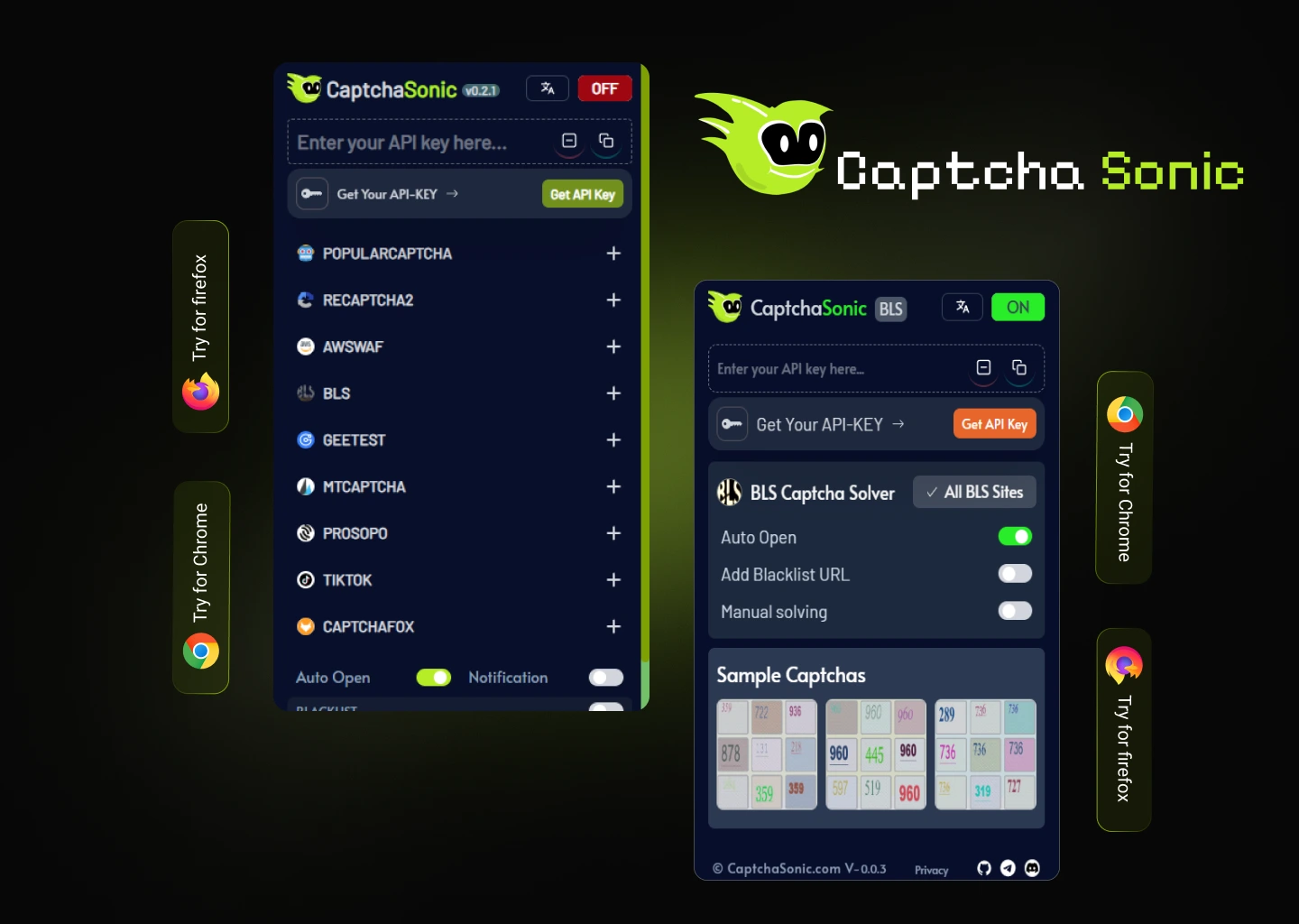CaptchaSonic browser extension UI